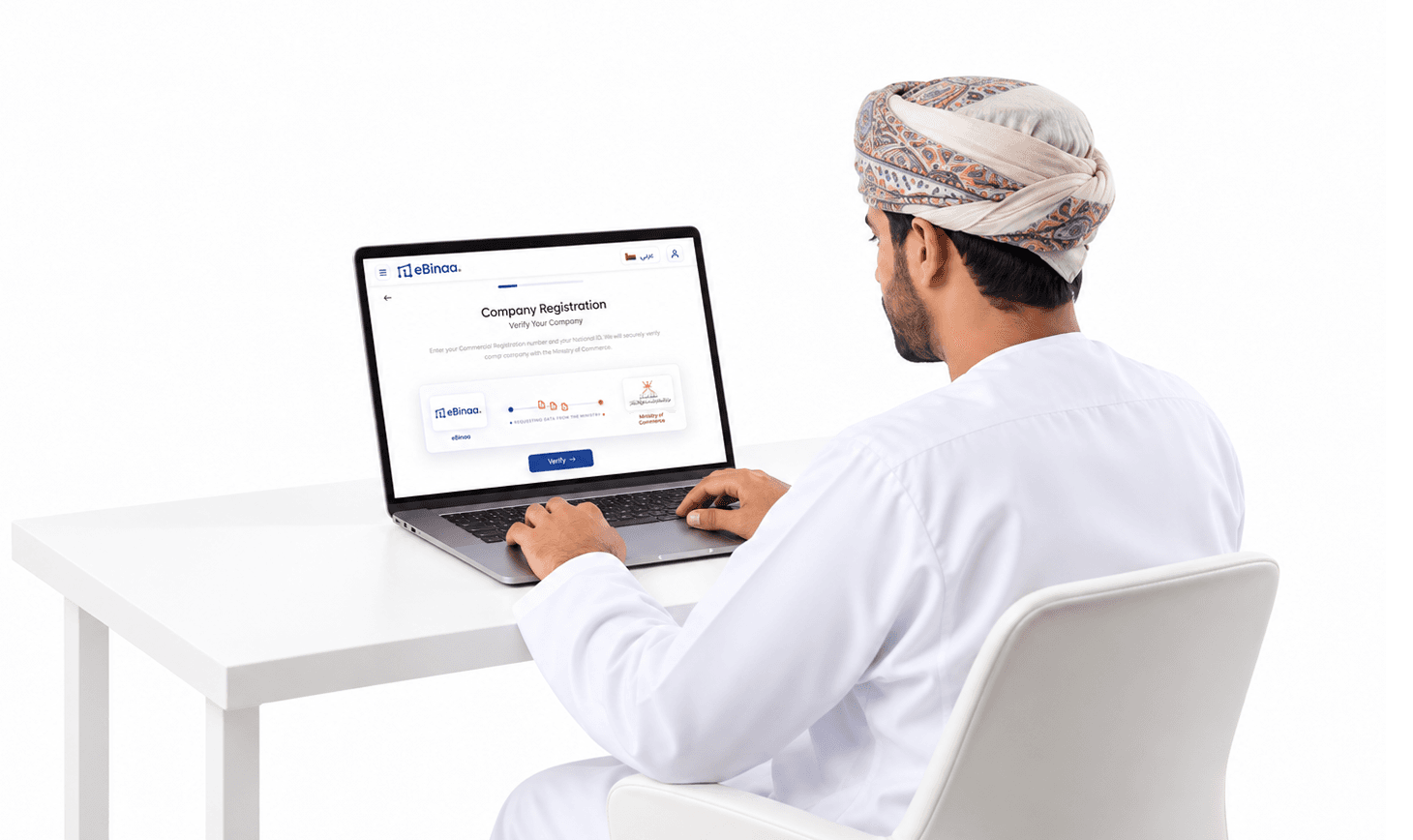 Company representative registering on eBinaa using a laptop